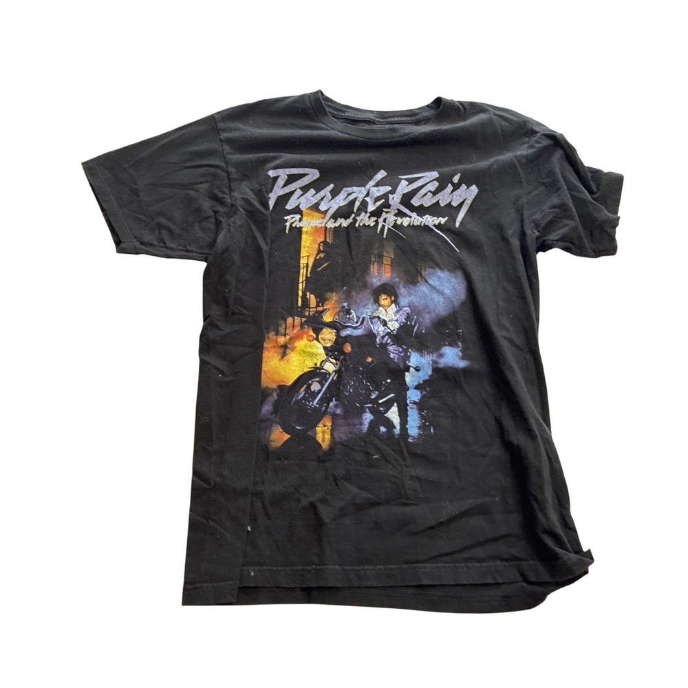 Prince Purple Rain‎ Graphic T-Shirt Black Short Sleeve Crew Neck Men S